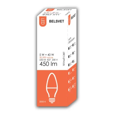 Лампа LED-M C37 5W 3000K E27 Belsvet в красочной упаковке