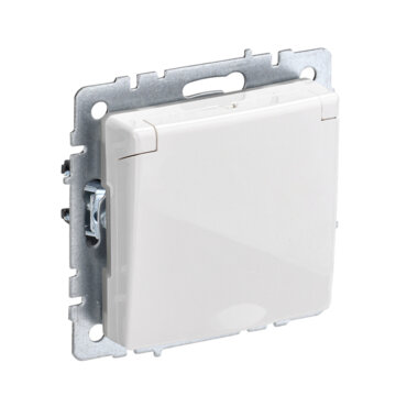 BRITE Розетка 1-местная с заземлением 16А с защитными шторками и крышкой IP44 РСбш10-3-44-БрБ белый
