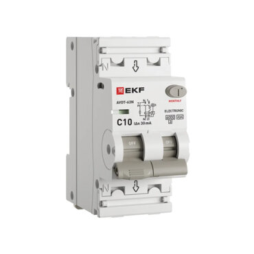 Дифференциальный автомат АВДТ-63N 1P+N 10А/30мА (2мод., хар.C, электронный тип А) 6кА EKF PROxima
