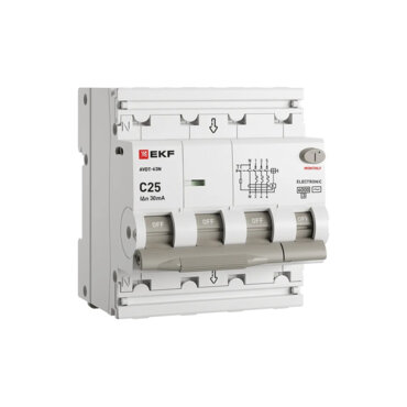 Дифференциальный автомат АВДТ-63N 3P+N 25А/30мА (4мод., хар.C, электронный тип АС) 6кА EKF PROxima
