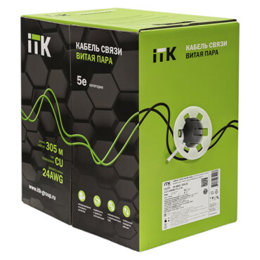 Кабель U/UTP Cat 5e 4х2х0,24AWG (для внутр. прокладки) оболочка PVC цвет серый ITK