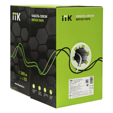 Кабель U/UTP Cat 6 4х2х0,23AWG (для внутр. прокладки) оболочка PVC цвет серый ITK