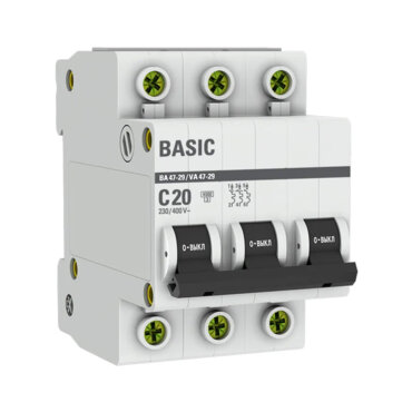 Автоматический выключатель 3P 20А (С) 4,5кА ВА 47-29 EKF Basic