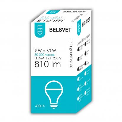 Лампа LED-M A60 9W 4000K E27 Belsvet в красочной упаковке
