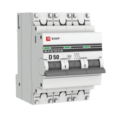 Автоматический выключатель ВА 47-63, 3P 50А (D) 4,5kA EKF PROxima