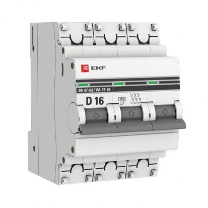 Автоматический выключатель 3P 16А (D) 4,5кА ВА 47-63 EKF PROxima