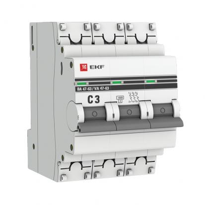 Автоматический выключатель 3P 3А (С) 4,5кА ВА 47-63 EKF PROxima
