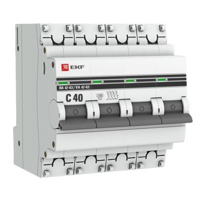 Автоматический выключатель ВА 47-63, 4P 40А (C) 4,5kA EKF PROxima