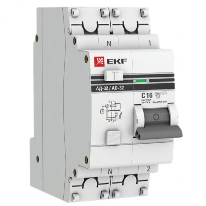 Дифференциальный автомат АД-32 1P+N 16А/10мА (хар. C, AC, электронный, защита 270В) 4,5кА EKF PROxim