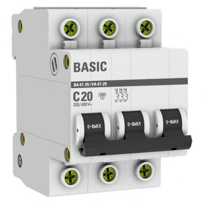 Автоматический выключатель 3P 20А (С) 4,5кА ВА 47-29 EKF Basic